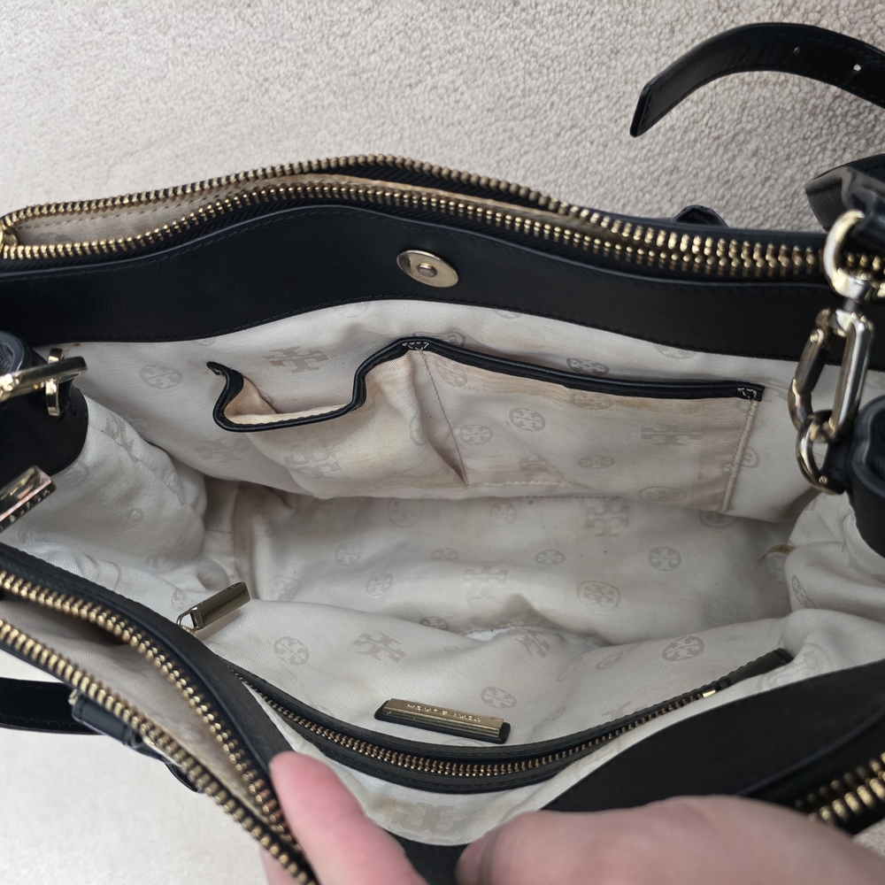 Tory Burch Black Perforated Leather Tote - Picture 7 of 11